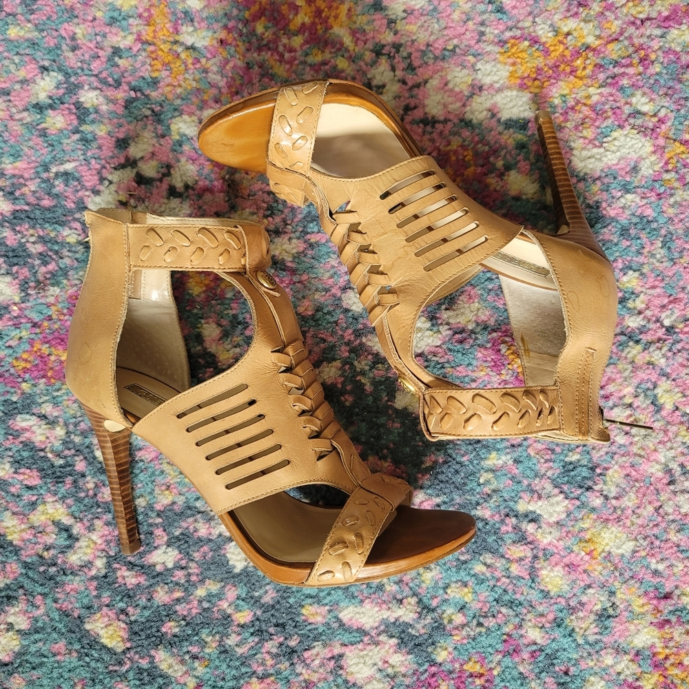 ✨Guess Ankle Strap Aqua Blue Dress Sandals Siz 9M OwCorale Leather Upper 4" heel